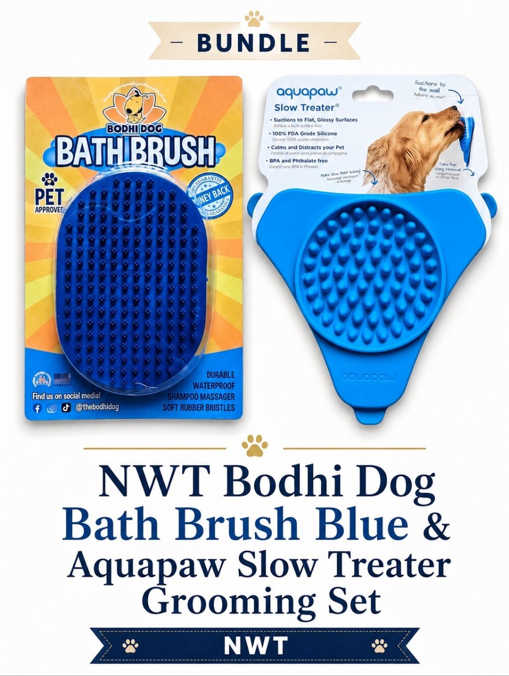 NWT Bodhi Dog Bath Brush & Aquapaw Slow Treater Set